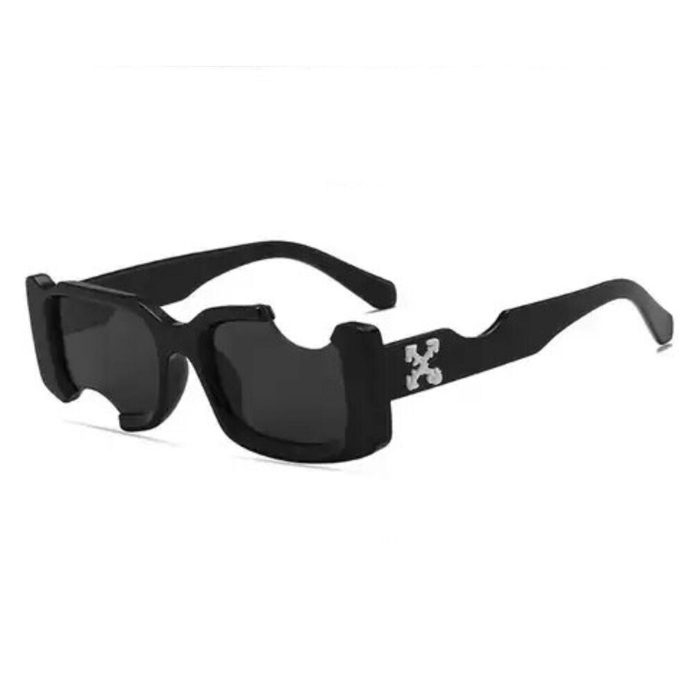 Women Sunglasses 2024 Trending Vintage Rectangle Notch Glasses Black Lenses - Picture 3 of 8